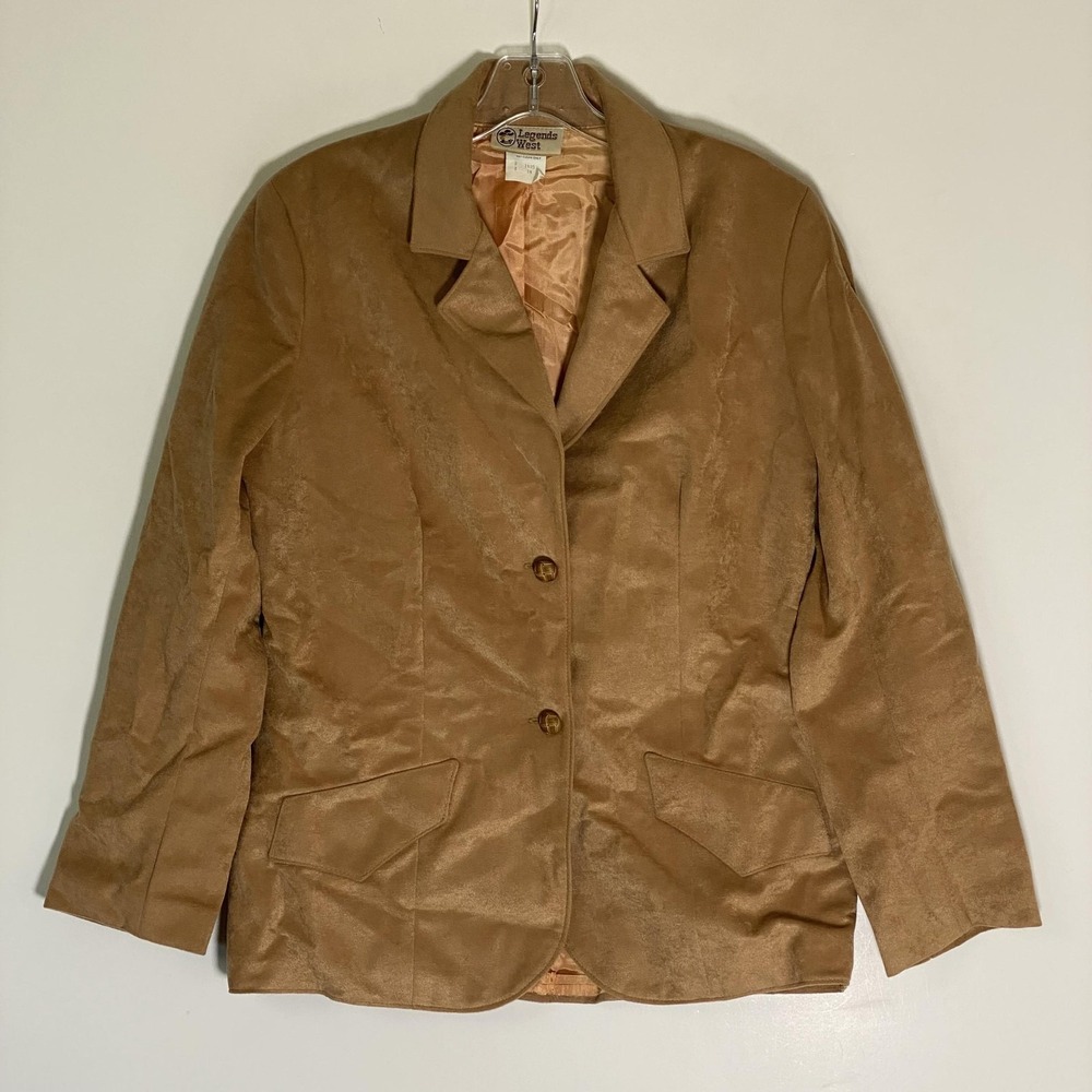 Legends West Blazer Jacket Womens 14 Brown Western Faux Suede Two Button Lined